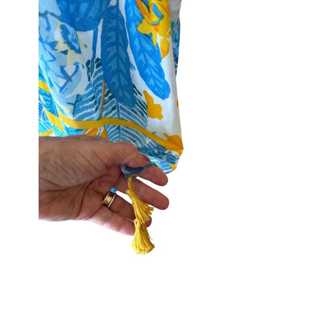 Tropical‎ Floral Kimono Boho Blue Yellow Tassel One Size Beach Cruise Resort